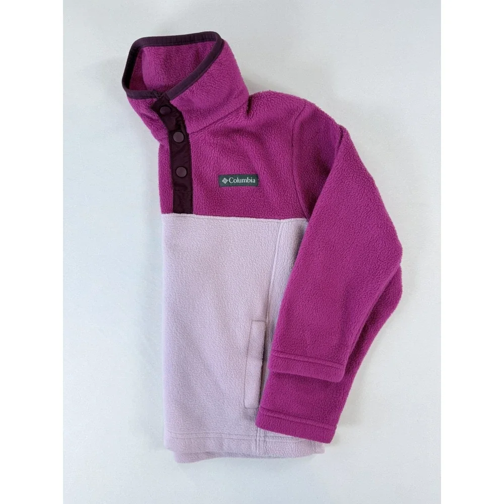 Columbia Kids Jacket S 8 Fleece Pullover Pink Purple Colorblock Snap Neck Girls
